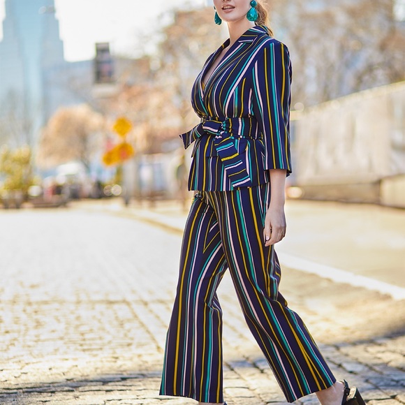 ELOQUII Striped tie waist blazer Jacket - Picture 4 of 10